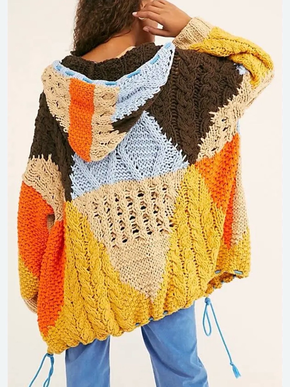 Free People Chunky Colorblock Cable Knit Perfectly Patched Poncho - Picture 9 of 15